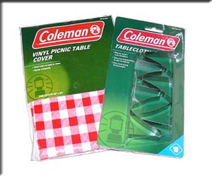 Coleman VINYL PICNIC TABLE COVER 807A180T & Coleman TABLECLOTH CLAMPS 807A414T